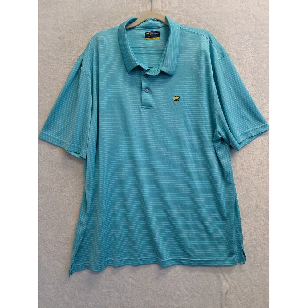 Jack Nicklaus Men's Turquoise Stripe Polo Shirt XXL Golf Casual Short‎ Sleeve